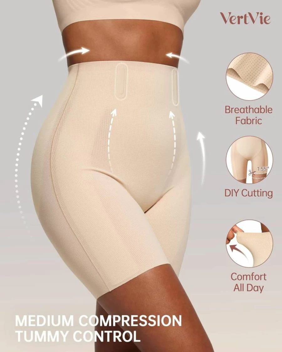 Vertvie Women's High Waisted Tummy Control Shapewear Shorts - Butt Lifting Thigh Slimmer Girdle Panties for Body Shaping (Nude, Small)
