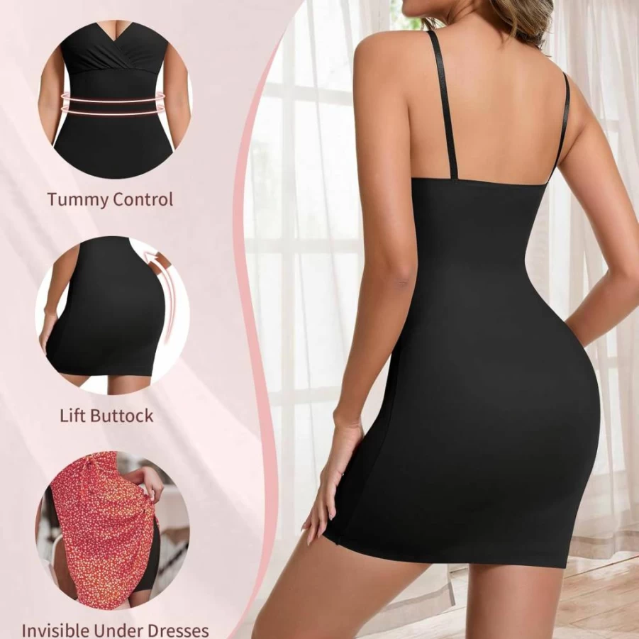 Zeecaro Women's Tummy Control Slip Dress - Slimming Shapewear with Spaghetti Straps for Under Dresses