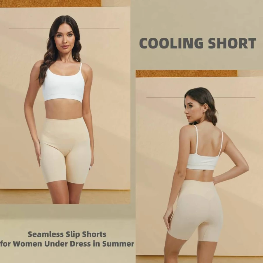 JTJFIT Women's High-Waisted Seamless Cooling Shorts - Anti-Chafing Boyshorts for Under Dresses