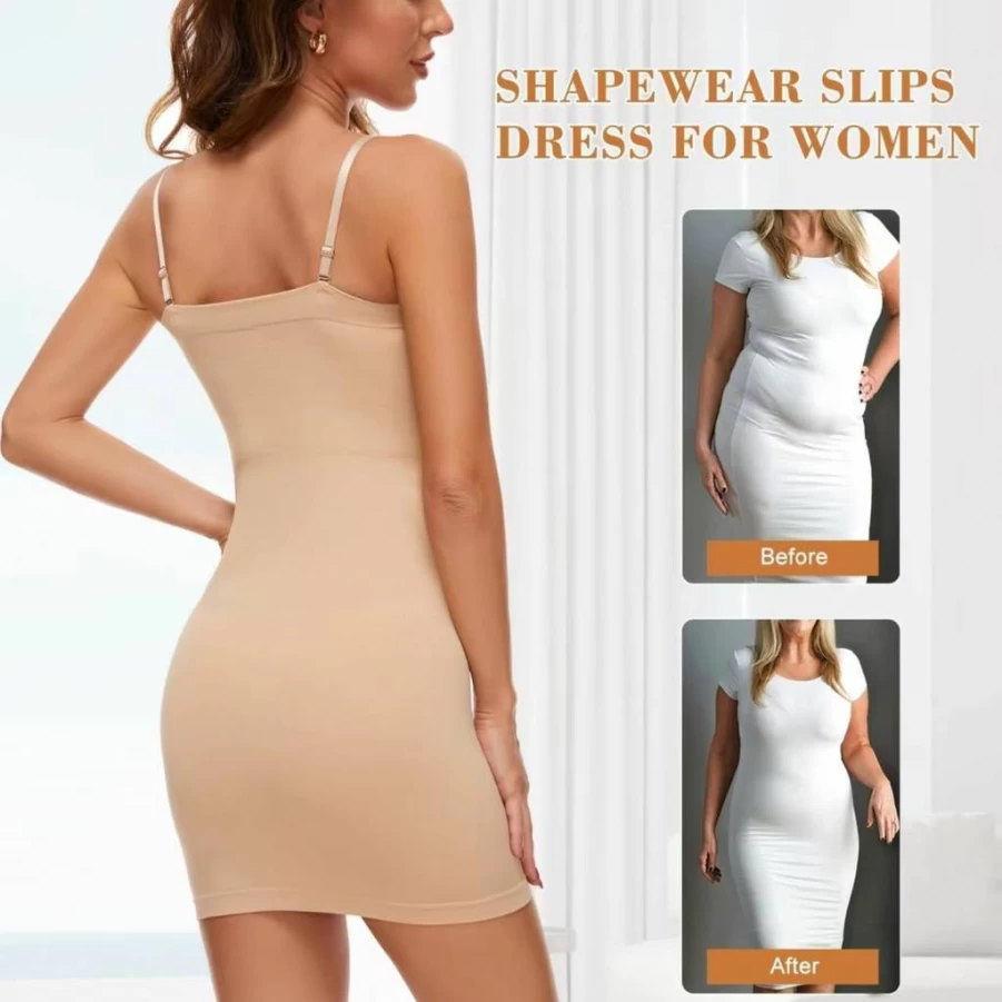 AliyaFeng Women's Seamless Strapless Shapewear Slip – Tummy Control Full Body Shaper Dress with Removable Adjustable Straps