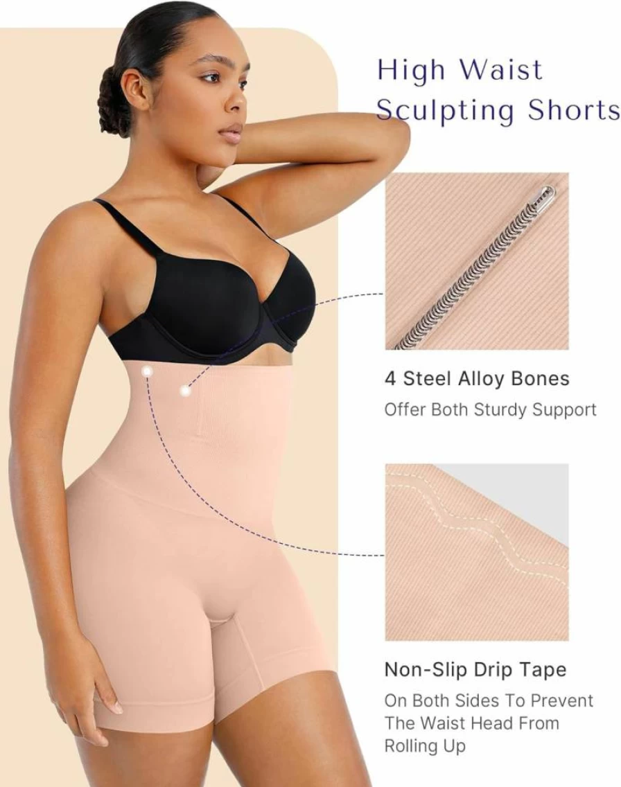 SHAPELLX High Waisted Tummy Control Shapewear Thong - Seamless Waist Slimming Girdle for Women