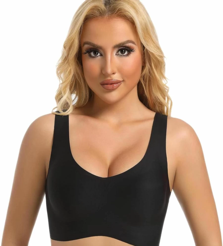 PRETTYWELL Women's Seamless Sleep Bra - Ultra Soft Comfort Wireless Lounge Bra with Removable Pads for A to D Cups