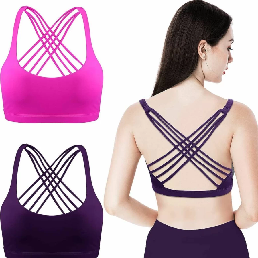 Patelai Women's 2 Pack Padded Sports Bra - Seamless Workout Top with Cross Back Design for Yoga, Fitness & Comfort