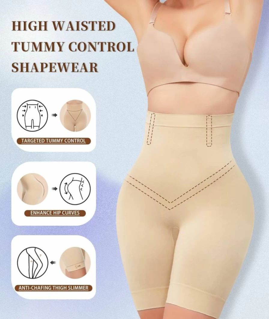 Sellto High Waisted Tummy Control Shapewear Shorts for Women - Seamless Body Shaper Girdle Under Dresses with Thigh Slimming