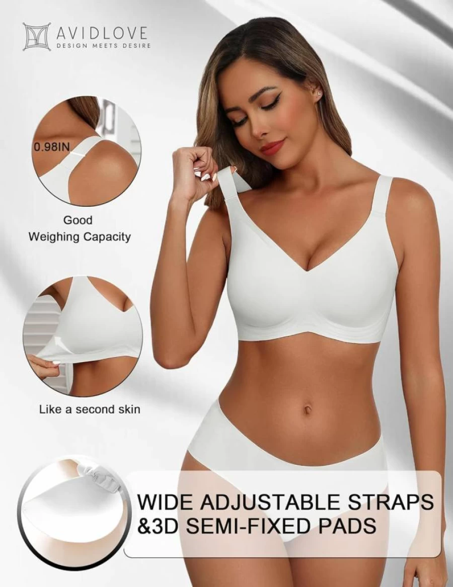 Avidlove Women's Seamless T-Shirt Bra - Full Coverage Wireless Bralette with Push-Up Support