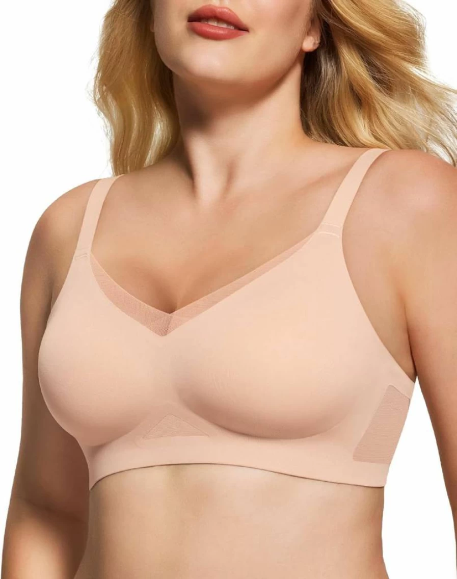 As Fairy Women's Wireless Comfort Bra - Seamless Soft Support Lace Bralette, Breathable V-Neck Mesh for Everyday Wear