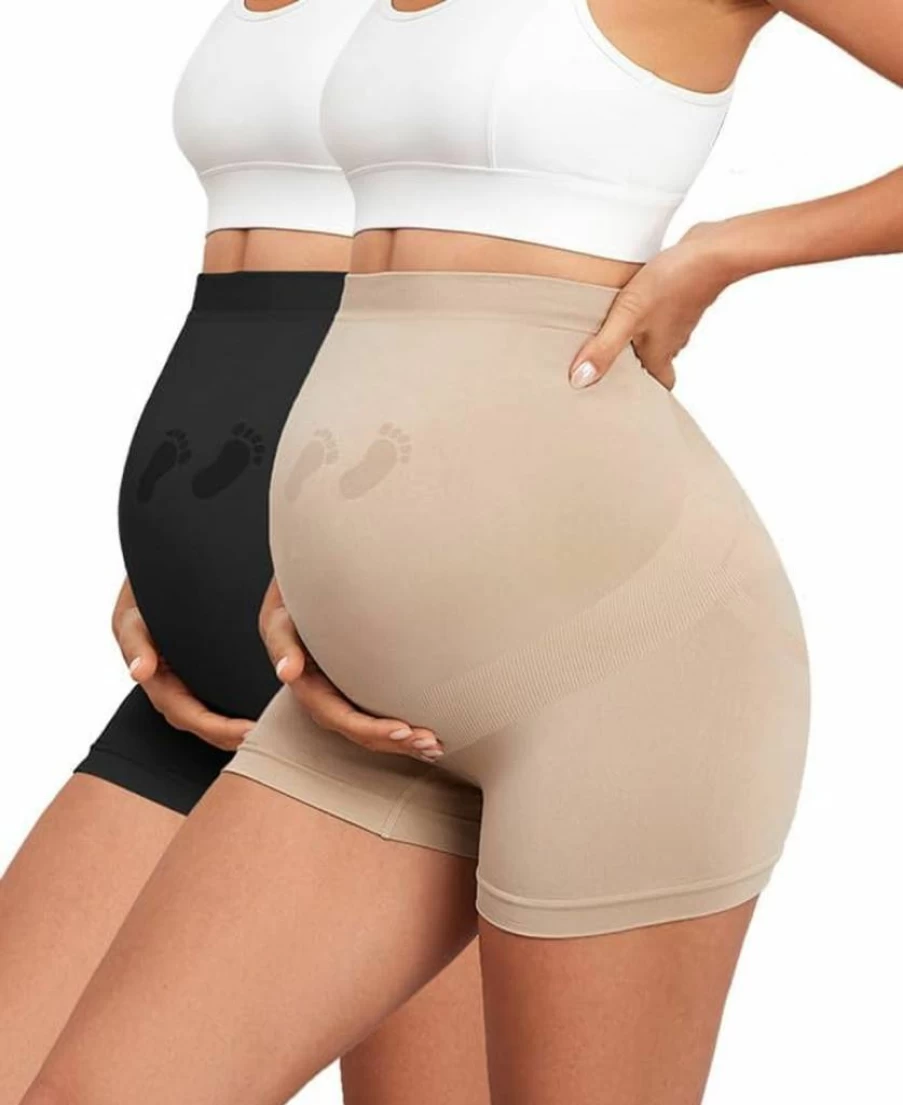 Y25D Maternity Shapewear Pregnancy Shorts - High Waist Seamless Belly Support Under Bump Panties for Comfort & Postpartum Wear