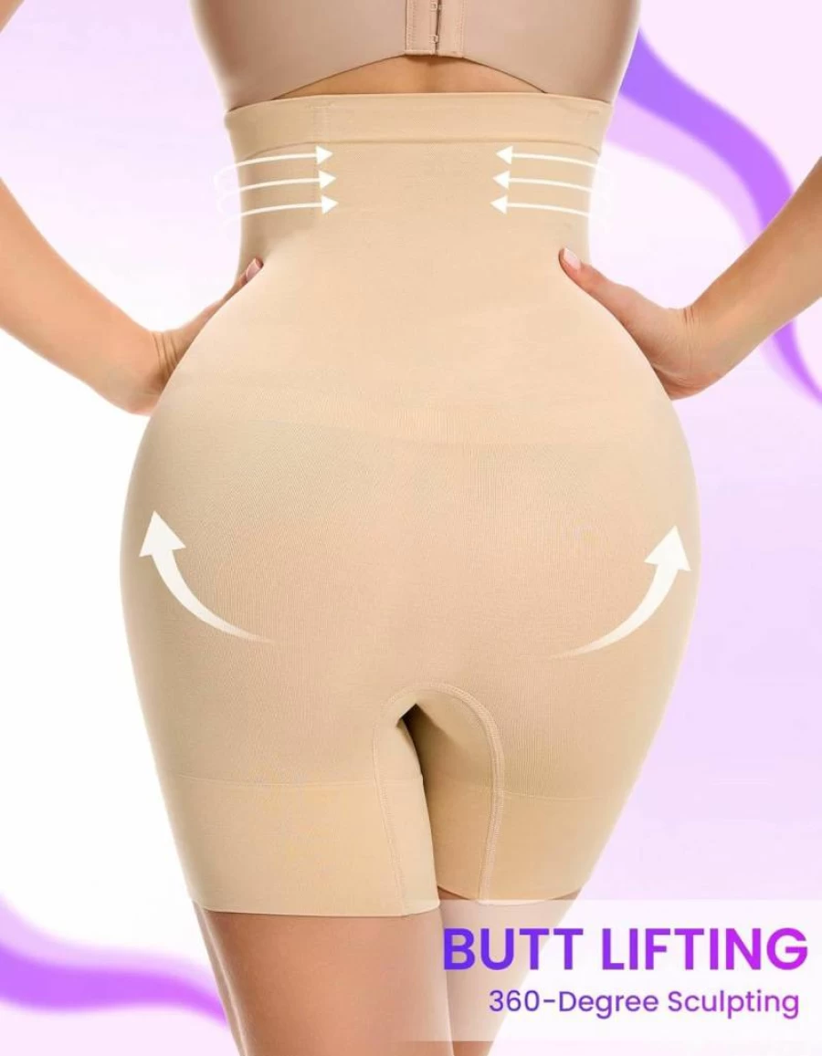 SIMIYA Women's 5-in-1 High Waisted Tummy Control Shapewear Shorts - Body Shaper Girdle Boyshort for Under Dresses