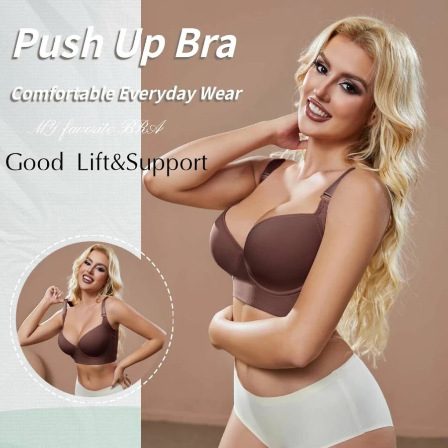 Simpyiss Seamless Push Up Bra for Women - Smoothing Back Fat, Comfortable T-Shirt Bra with Support (34B-46DD)