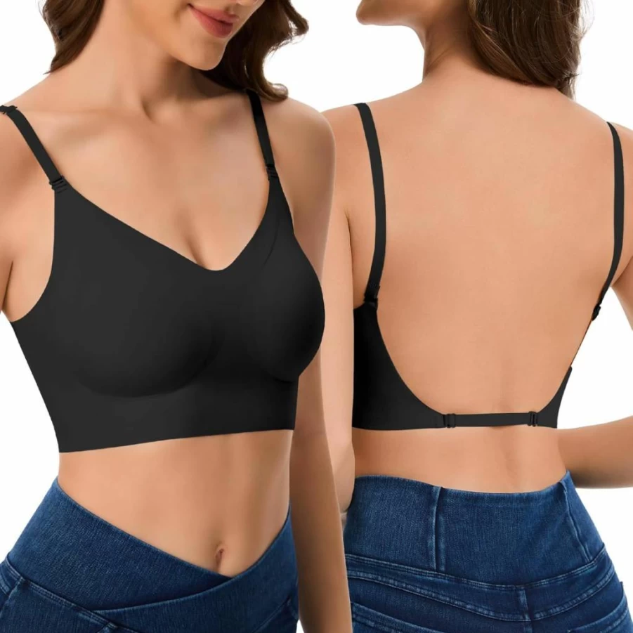 Anncude Women's Seamless Low Back Bralette with Removable Pads - Wireless Multiway Bra for Backless Dresses