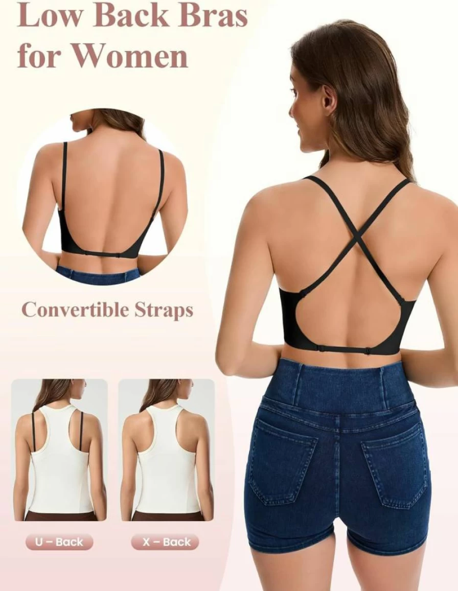 Anncude Women's Seamless Low Back Bralette with Removable Pads - Wireless Multiway Bra for Backless Dresses