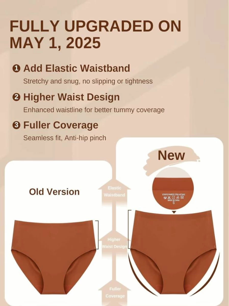 AIVEITE Women's High Waisted No Show Underwear 6 Pack - Full Coverage Seamless Panties for Ladies