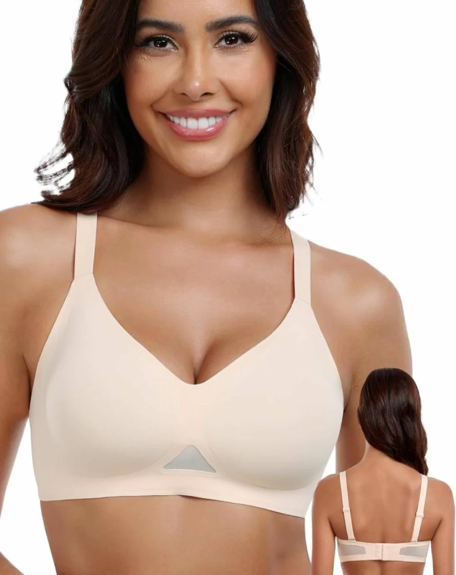 As Fairy Wireless Comfort Bra for Women - Breathable Mesh, Seamless Full Coverage, V-Neck No Underwire Support