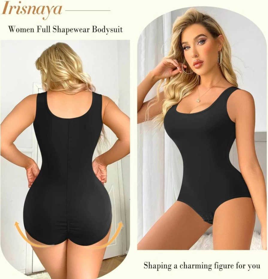Irisnaya Women's Tummy Control Shapewear Bodysuit - Scoop Neck Waist Trainer Vest & Full Body Shaper Tank Top