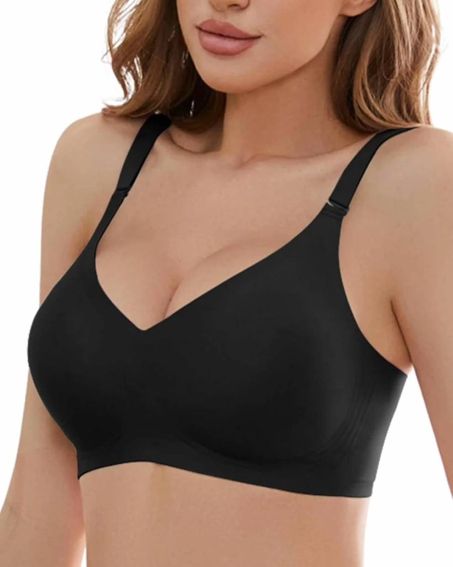 Quttlzze Women's Wireless V Neck Bra - Soft, Seamless, Comfortable Bralette with Light Lift, No Underwire