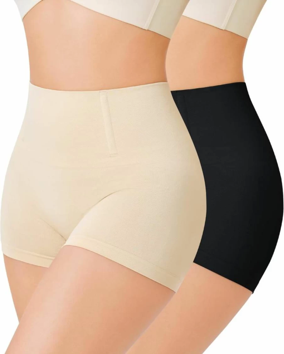 Nebility Seamless Shapewear Shorts for Women - 2 Pack High Waist Tummy Control Boyshort Panties for Under Dresses
