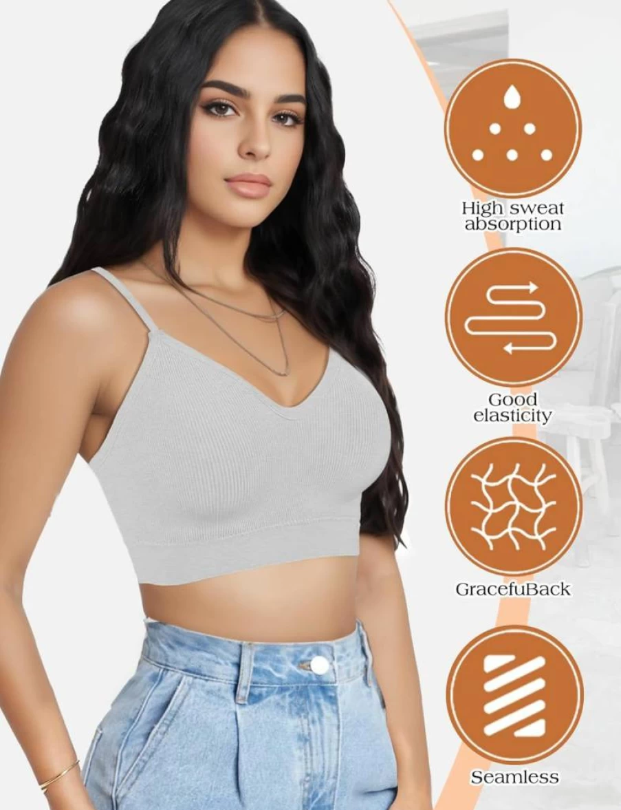 ZENUTA Women's 2-6Pcs Seamless Padded Sports Bra Set - Comfortable V-Neck Bralette for Everyday Wear, Sleeping & Workout
