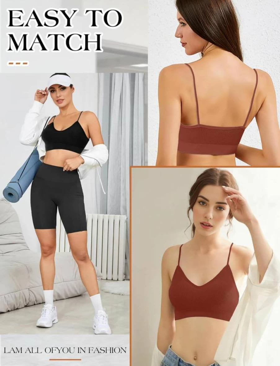 ZENUTA Women's 2-6Pcs Seamless Padded Sports Bra Set - Comfortable V-Neck Bralette for Everyday Wear, Sleeping & Workout