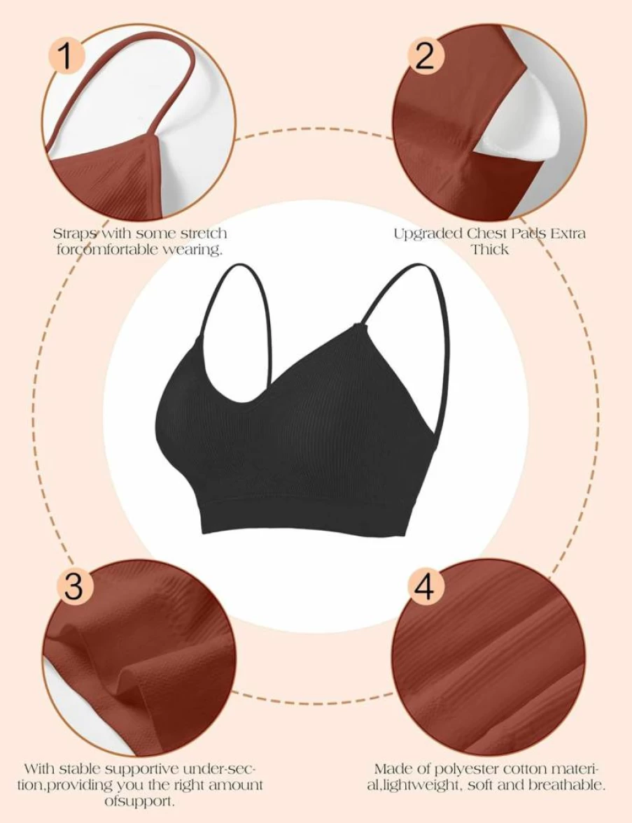ZENUTA Women's 2-6Pcs Seamless Padded Sports Bra Set - Comfortable V-Neck Bralette for Everyday Wear, Sleeping & Workout