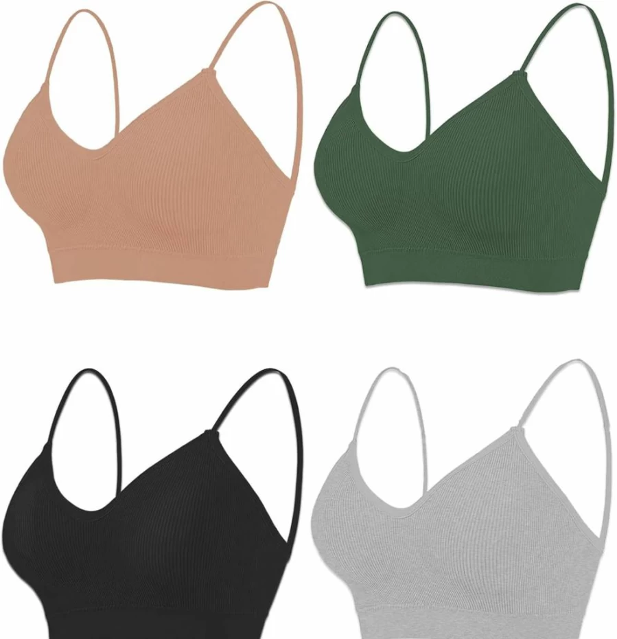 ZENUTA Women's 2-6Pcs Seamless Padded Sports Bra Set - Comfortable V-Neck Bralette for Everyday Wear, Sleeping & Workout