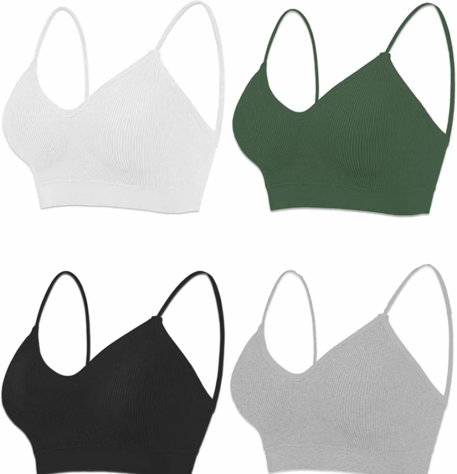 ZENUTA Women's 2-6Pcs Seamless Padded Sports Bra Set - Comfortable V-Neck Bralette for Everyday Wear, Sleeping & Workout