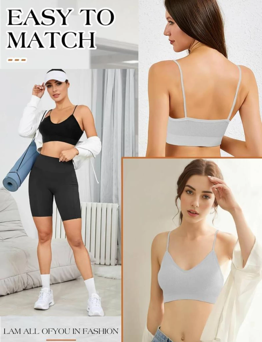 ZENUTA Women's 2-6Pcs Seamless Padded Sports Bra Set - Comfortable V-Neck Bralette for Everyday Wear, Sleeping & Workout