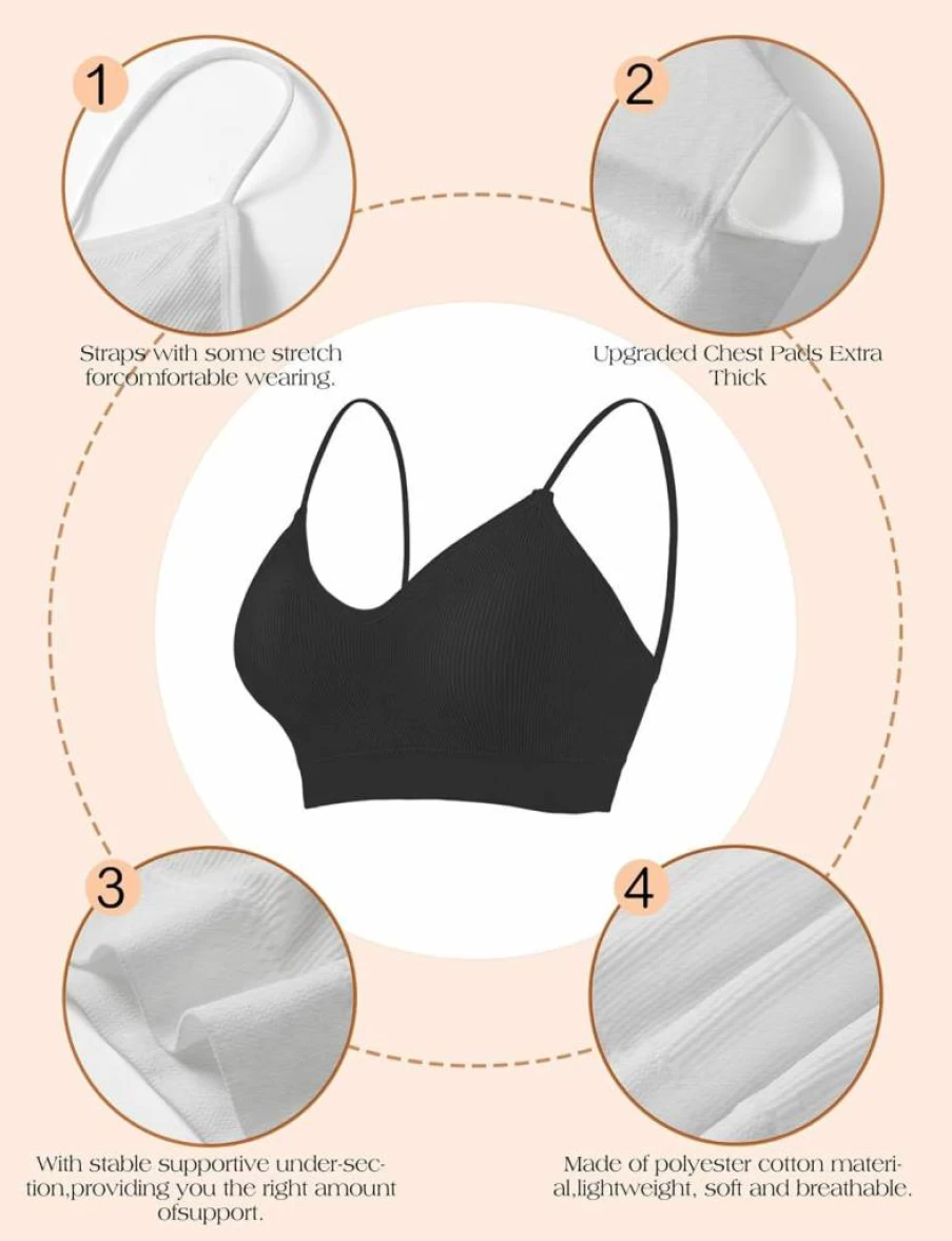 ZENUTA Women's 2-6Pcs Seamless Padded Sports Bra Set - Comfortable V-Neck Bralette for Everyday Wear, Sleeping & Workout