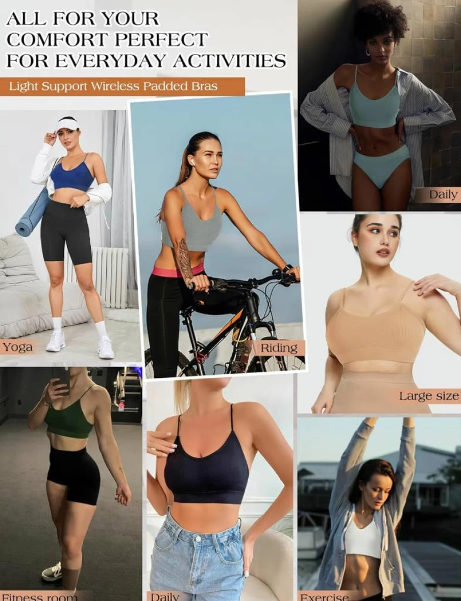 ZENUTA Women's 2-6Pcs Seamless Padded Sports Bra Set - Comfortable V-Neck Bralette for Everyday Wear, Sleeping & Workout