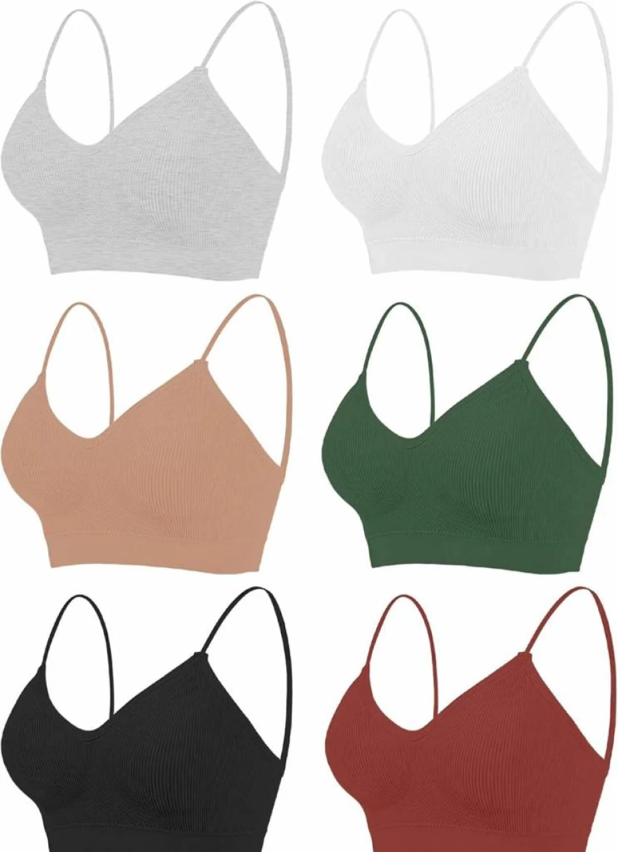 ZENUTA Women's 2-6Pcs Seamless Padded Sports Bra Set - Comfortable V-Neck Bralette for Everyday Wear, Sleeping & Workout