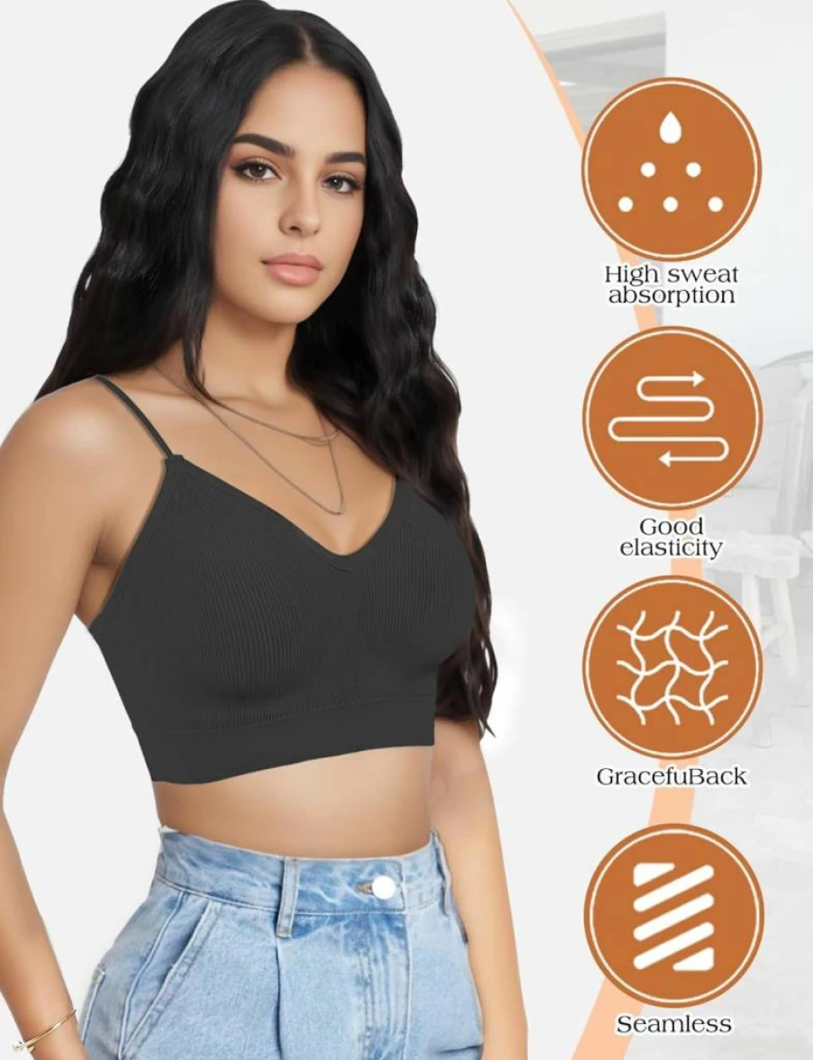 ZENUTA Women's 2-6Pcs Seamless Padded Sports Bra Set - Comfortable V-Neck Bralette for Everyday Wear, Sleeping & Workout