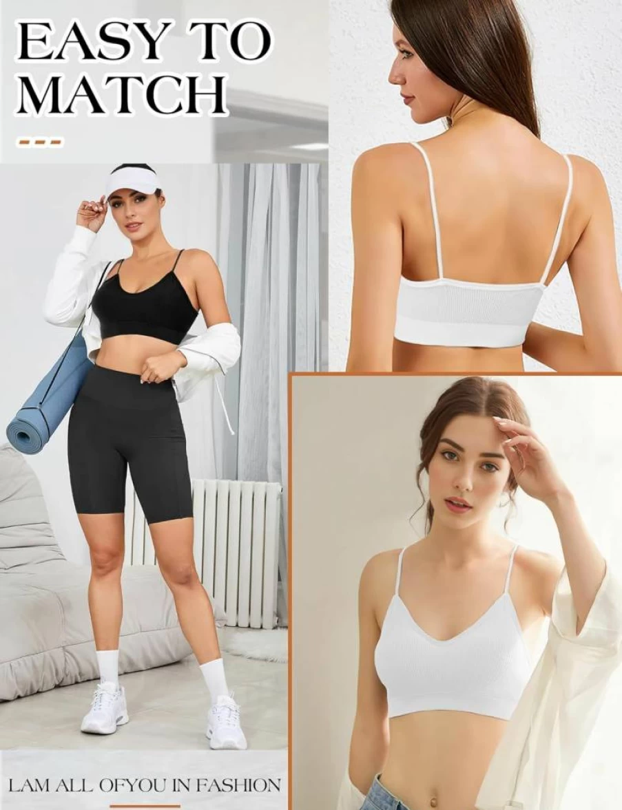 ZENUTA Women's 2-6Pcs Seamless Padded Sports Bra Set - Comfortable V-Neck Bralette for Everyday Wear, Sleeping & Workout