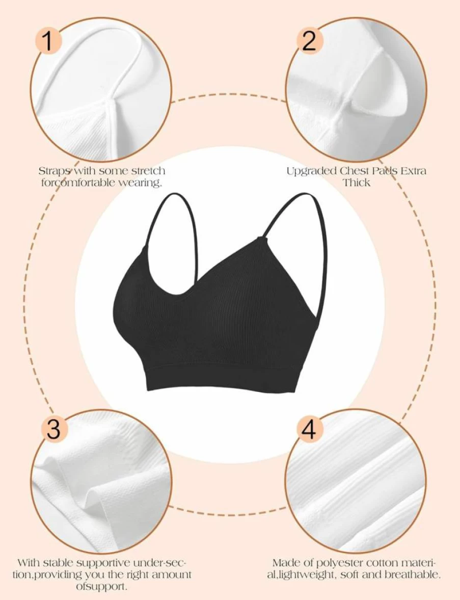 ZENUTA Women's 2-6Pcs Seamless Padded Sports Bra Set - Comfortable V-Neck Bralette for Everyday Wear, Sleeping & Workout