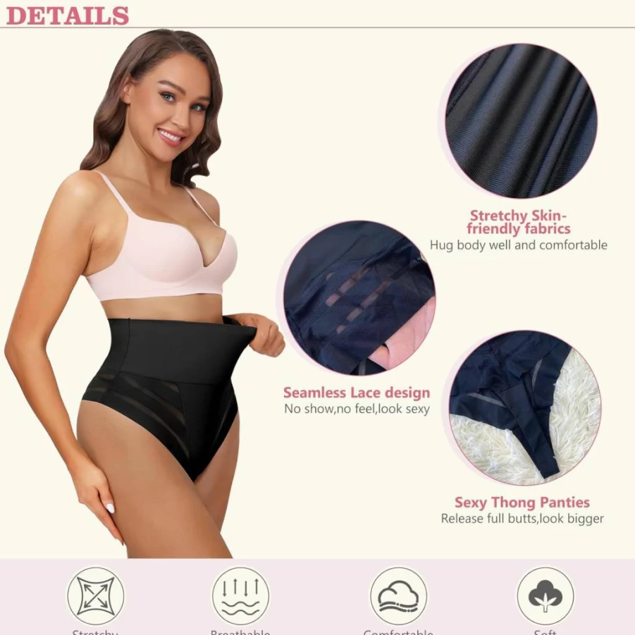 Redbean Women's High Waist Tummy Control Seamless Thong Shapewear Girdle Panty for Body Shaping