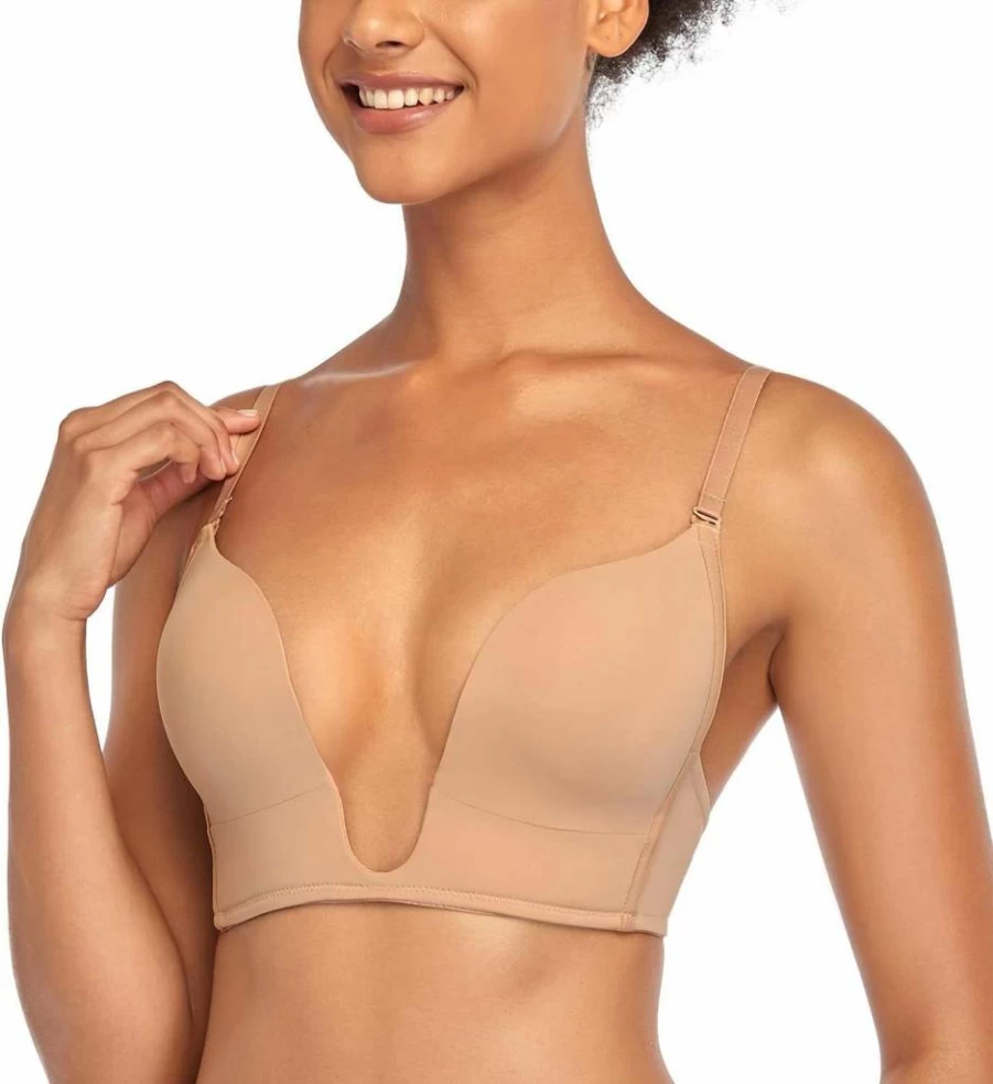 DotVol Women's Convertible Push Up Bra - Wireless Seamless Deep Plunge Low Cut Comfortable Lingerie