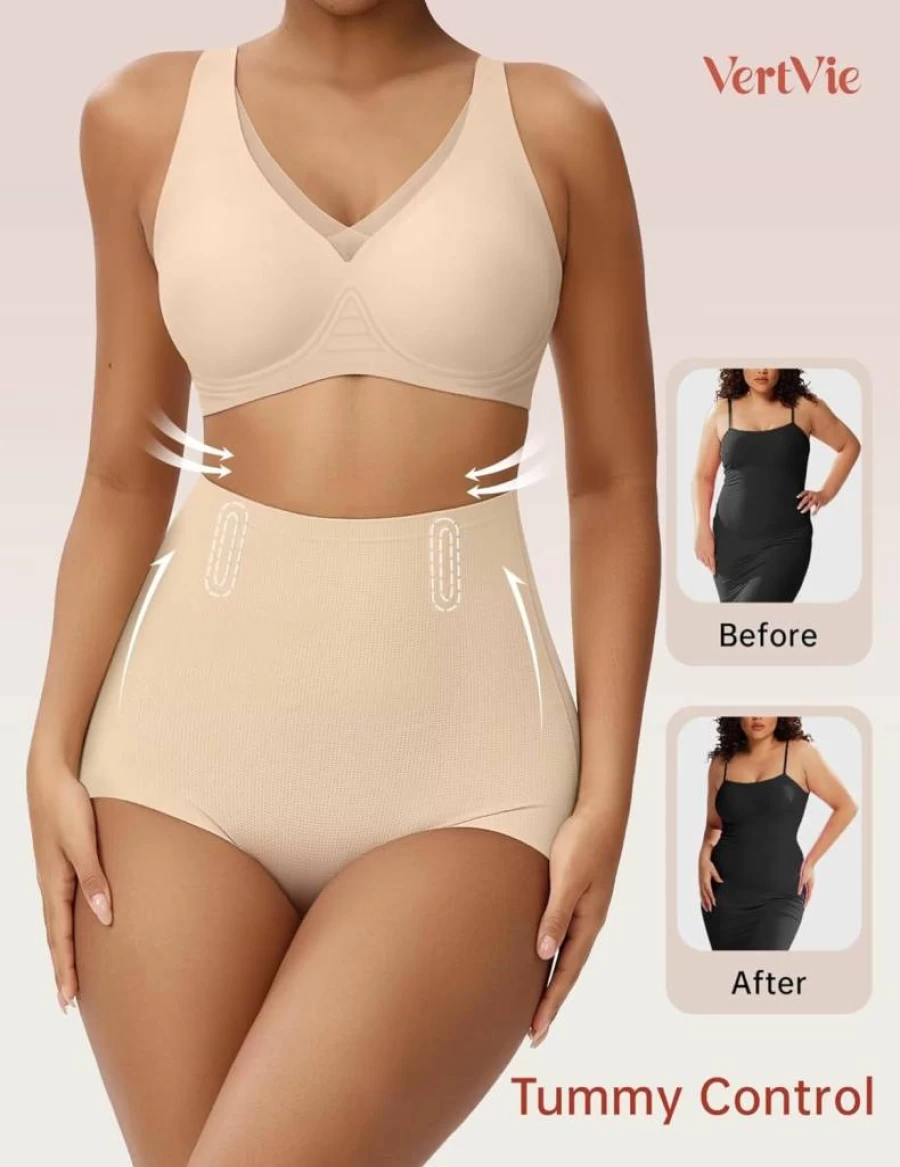 Vertvie High Waisted Tummy Control Shapewear Shorts for Women - Butt Lifting Seamless Body Shaper Under Dress Girdles