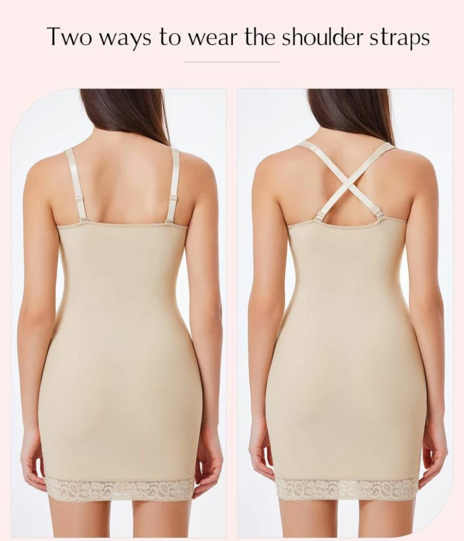 MERYOSZ Women's Tummy Control Body Shaper Dress - V Neck Spaghetti Strap Shapewear Slip for Smoothing Under Dresses
