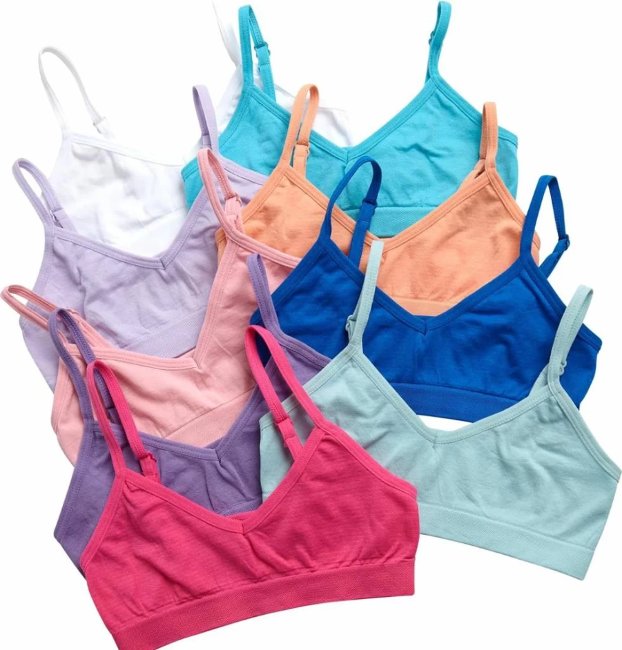 Sweet & Sassy Girls 9-Pack Seamless Training Bras - Stretch Performance Camis for Teens & Tweens