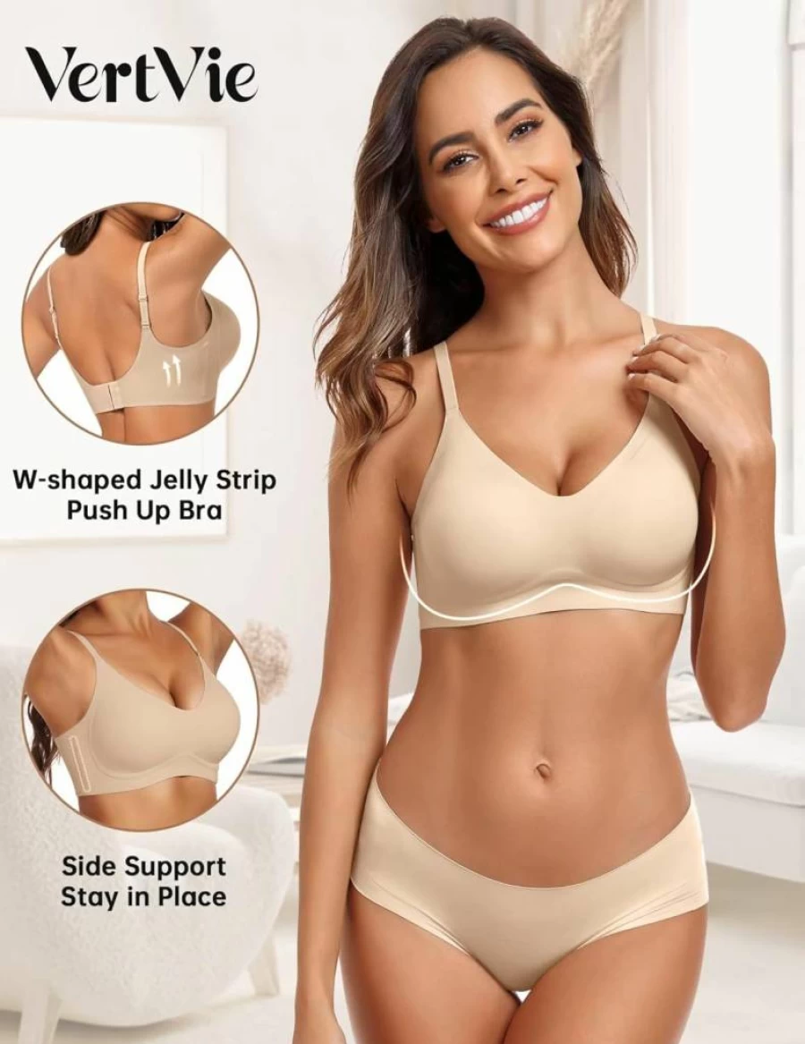 Vertvie Women's Wireless Seamless Bra - Comfort Push Up Bralette, Full Coverage Sports & Everyday Soft Bras