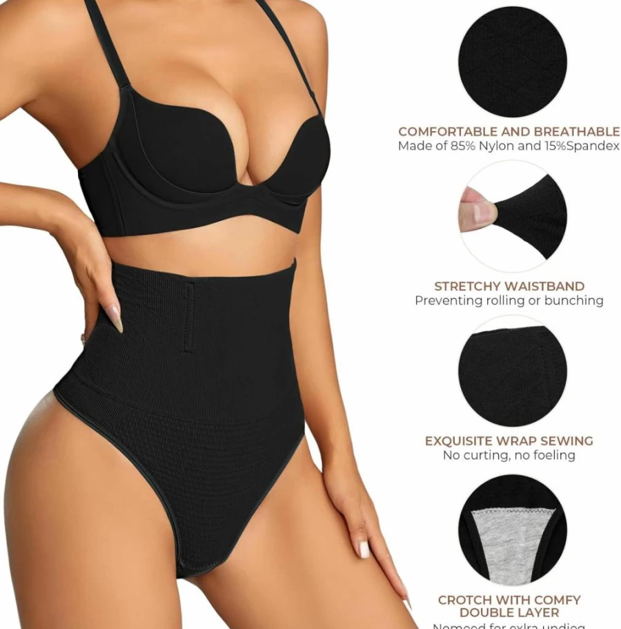 Dulchany Women's Seamless Thong Shapewear for Tummy Control - High Waist Body Shaper Panties