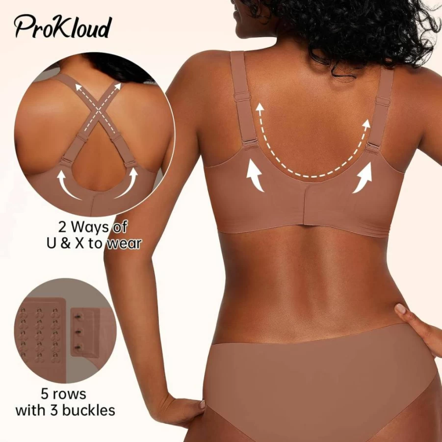 ProKloud Women's Seamless Wireless Push Up Bra - Full Coverage Comfort, Deep V Lift & Support, No Underwire Bralette