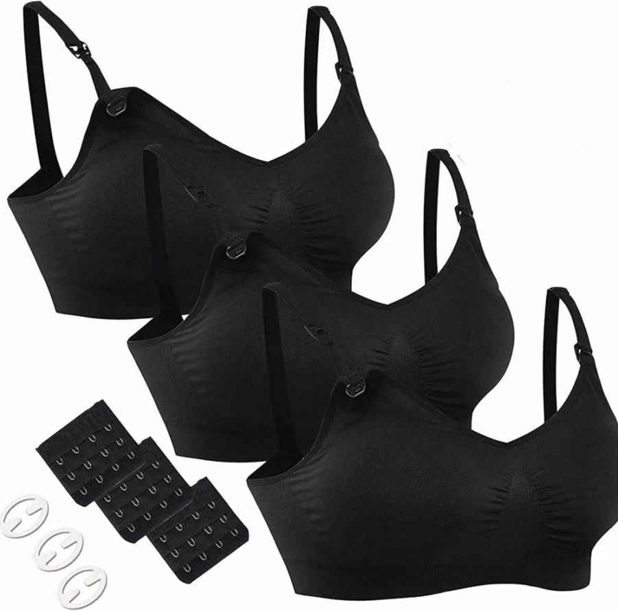 HOFISH 3Pack Seamless Nursing Bra for Women - Maternity Bralette S-XXL with Extra Extenders & Clips | Full Bust Comfort Wireless Bra