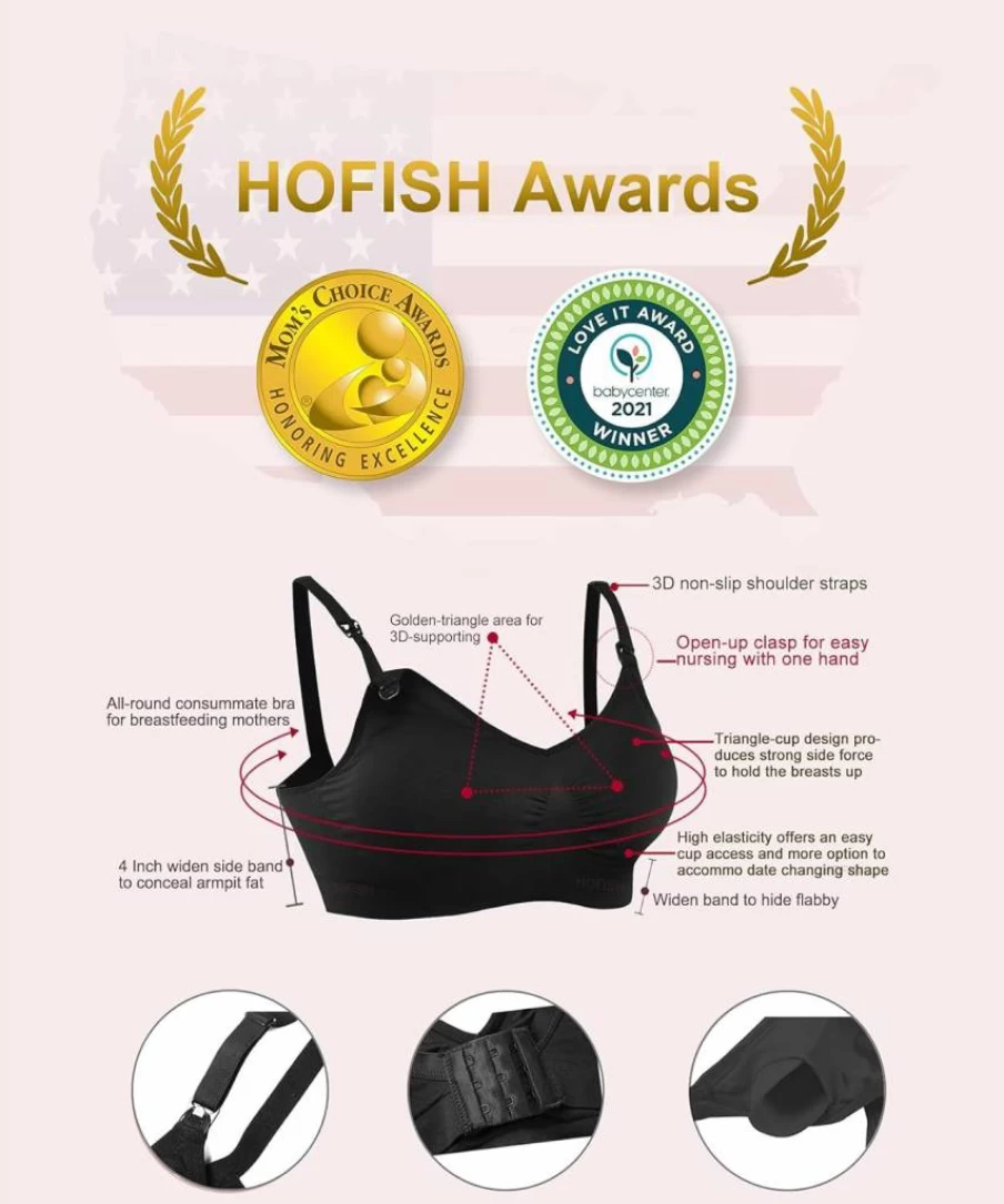 HOFISH 3Pack Seamless Nursing Bra for Women - Maternity Bralette S-XXL with Extra Extenders & Clips | Full Bust Comfort Wireless Bra
