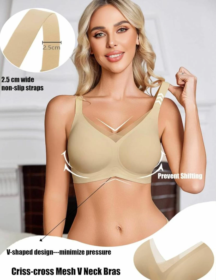 Avidlove Women's Comfortable Seamless Bralette - No Underwire, Full Coverage, Breathable Mesh, T-Shirt Bra for Everyday Wear