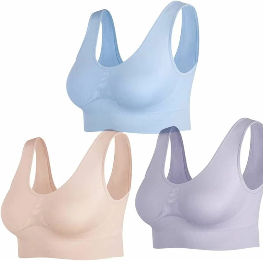 JEMINAY Women's Wireless Sleep Bras 3 Pack - Seamless Wirefree Bralettes for Comfort & Support, Unpadded Soft Lounge Bras