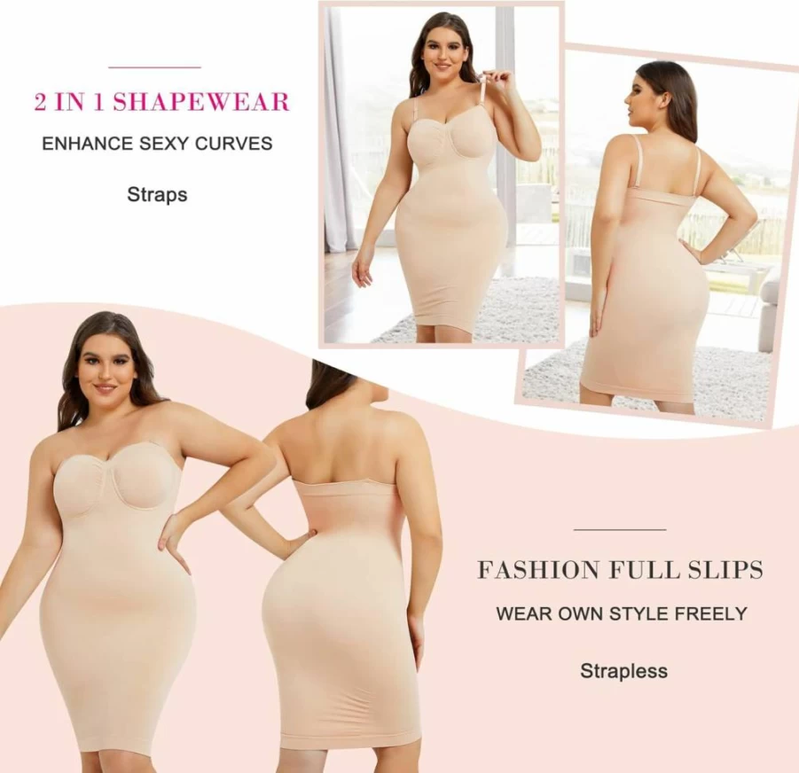 Nebility Women's Strapless Shapewear Bodysuit - Tummy Control Seamless Slip for Dresses