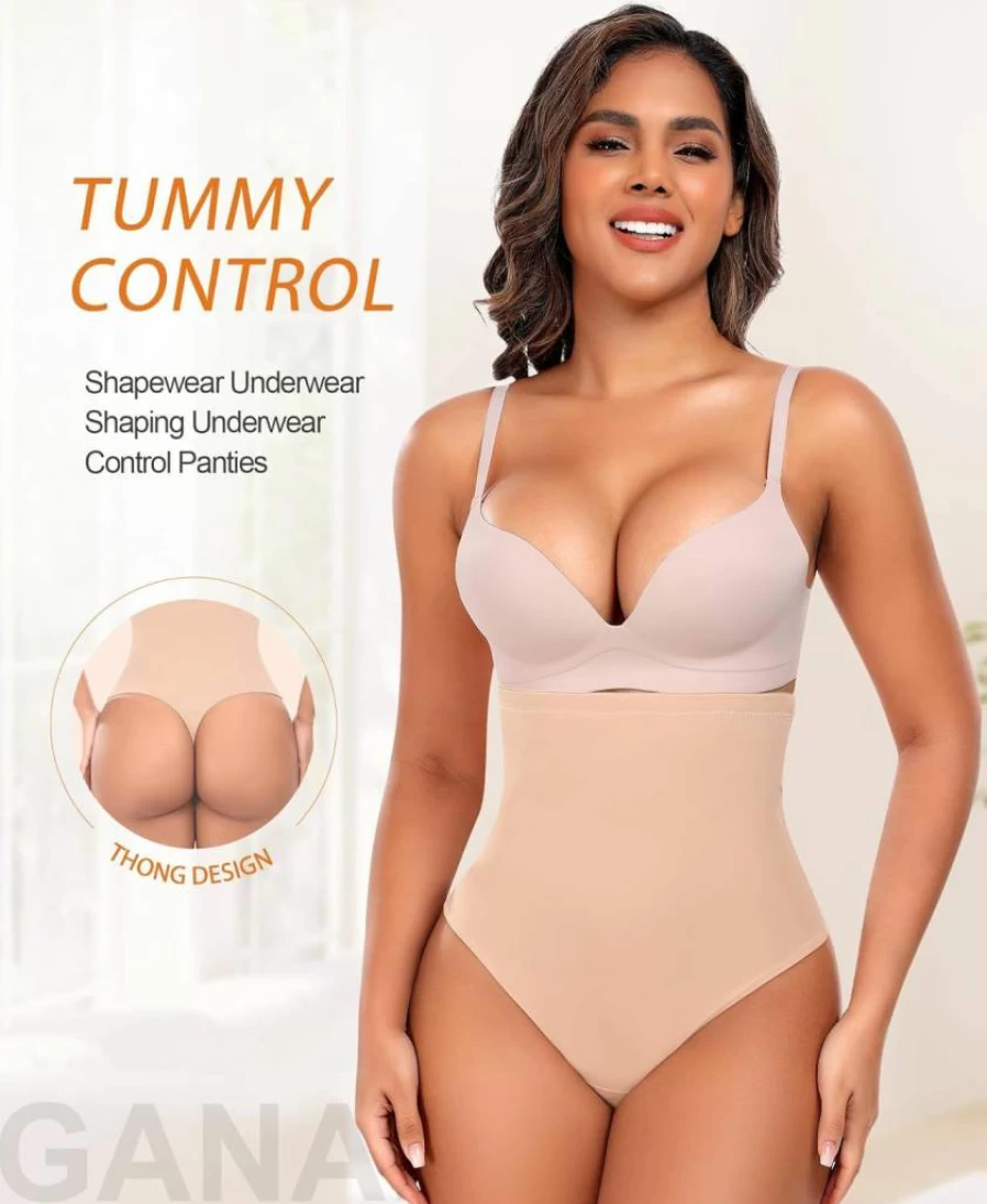 Ganado High Waisted Tummy Control Thong Shapewear for Women - Seamless Body Shaper Panty & Girdle Underwear