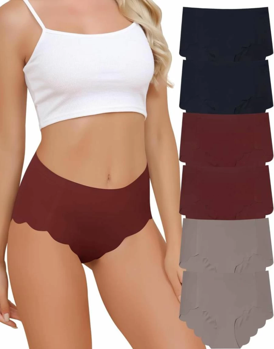 LEVAO Women's High Waisted Seamless Panties - No Show Bikini Underwear with Wave Edge, Full Coverage, 6-Pack