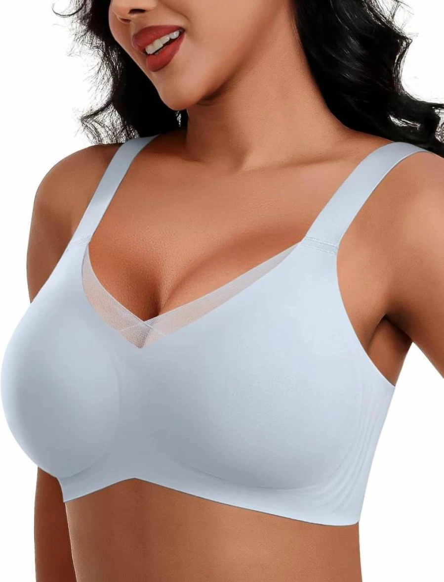 HORISUN Women's Seamless Wireless Bralette - Full Coverage Deep V Lace Bra with Support & Lift, No Underwire Comfort