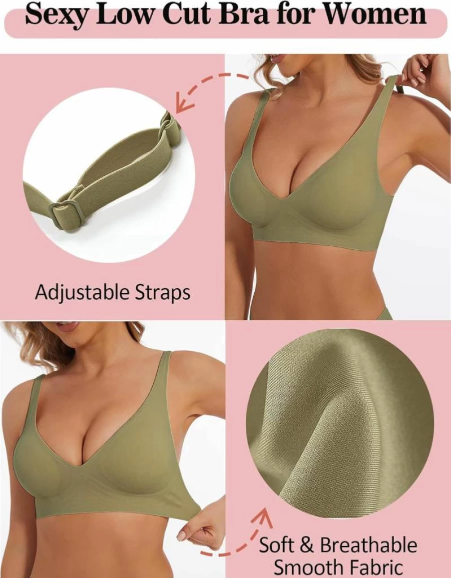 BOUFOR Women's Wireless Push Up Bralette - Seamless Deep V Low Cut Bra, Comfortable Smoothing Lifting Padded Bralette for Sexy Everyday Wear