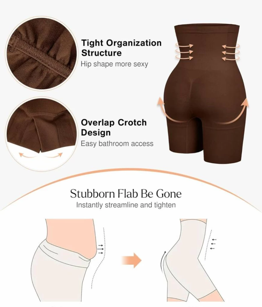 Popilush High Waisted Tummy Control Shapewear Shorts for Women - Seamless Butt Lifting Body Shaper Underwear